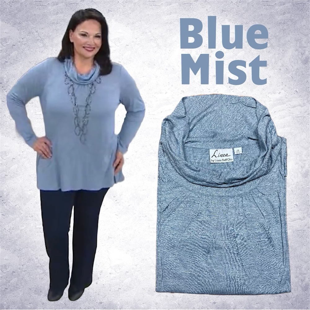 Linea by Louis Dell'Olio Cowl Neck Long Sleeve Knit Top A268132 NWT 2X Blue Mist